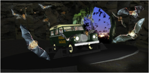 Motion simulator cum drive-thru bat exhibit